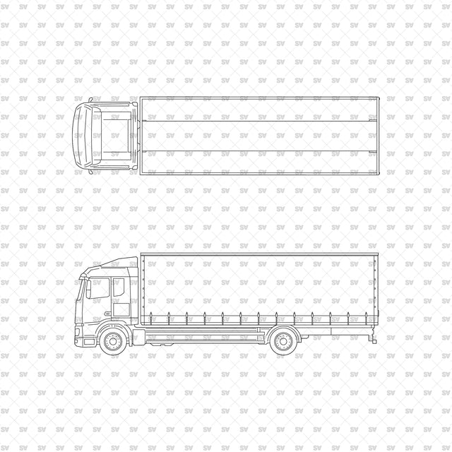Truck 07 in top view (plan) and side view (elevation), ArchiCAD, AI vector and PNG