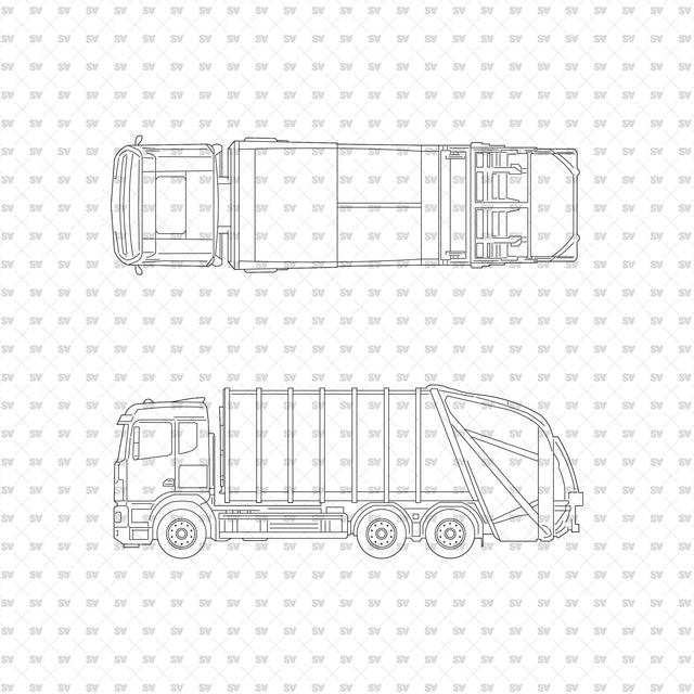 Truck 08 in top view (plan) and side view (elevation), ArchiCAD, AI vector and PNG