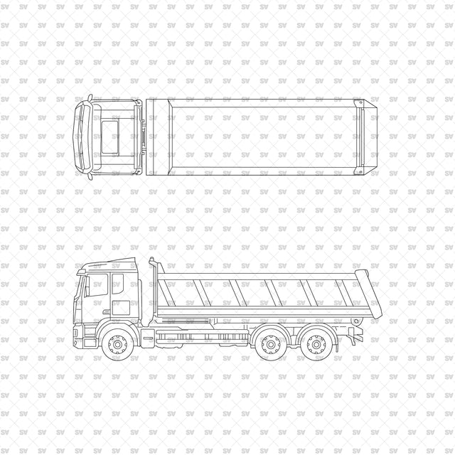 Truck 09 in top view (plan) and side view (elevation), ArchiCAD, AI vector and PNG