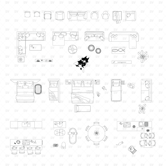 cad furniture top view