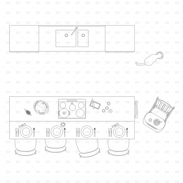 cad kitchen top view