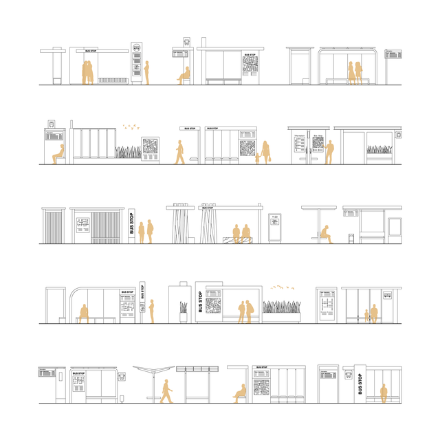 CAD, Vector Bus Stops in Front and Side Views