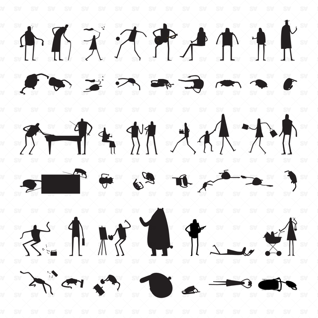 Photoshop Brushes Top View + Side View Crazy Characters Set (50 Figures)