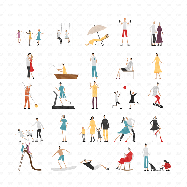 COLORFUL Vector Japanese SANAA People Doing Things Mega-Pack (100+ Items)