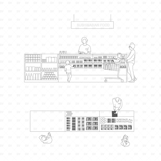 CAD & Vector Supermarket, Grocery Shop Mega Pack (Side View & Top View)