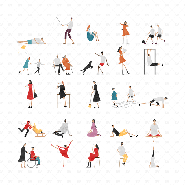 COLORFUL Vector Japanese SANAA People Doing Things Mega-Pack (100+ Items)