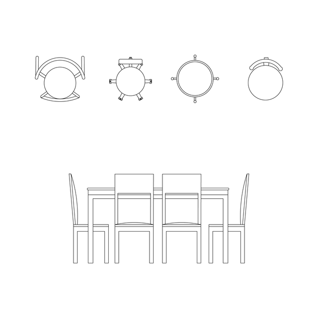 CAD & Vector Buffet at Hotel's Restaurant Set (Top, Side View)