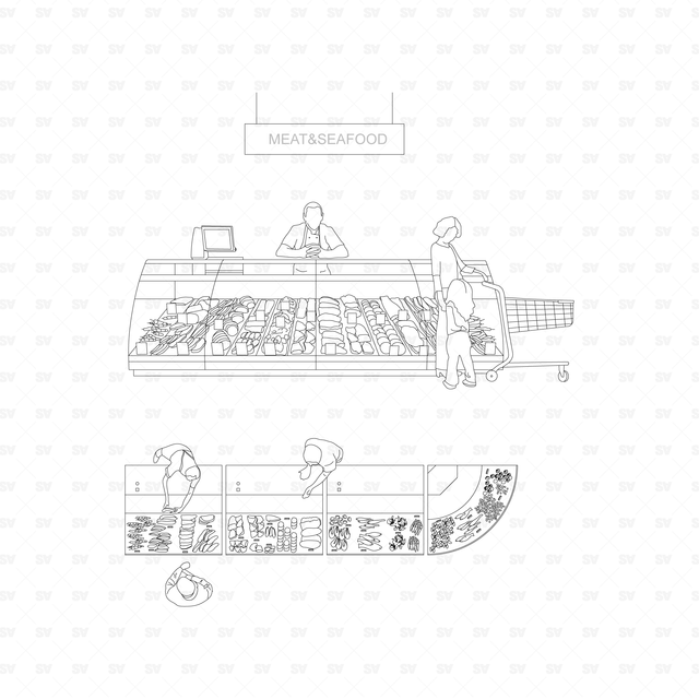 CAD & Vector Supermarket, Grocery Shop Mega Pack (Side View & Top View)