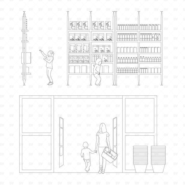 CAD & Vector Supermarket, Grocery Shop Mega Pack (Side View & Top View)