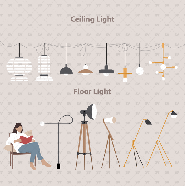 Flat Vector Ceiling and Floor Lights