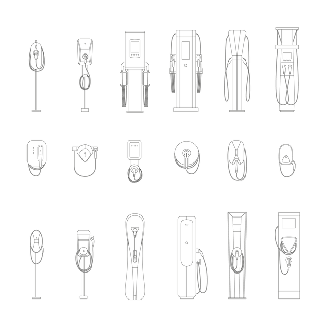 CAD & Vector Electric Car Vehicle Charging Stations Set