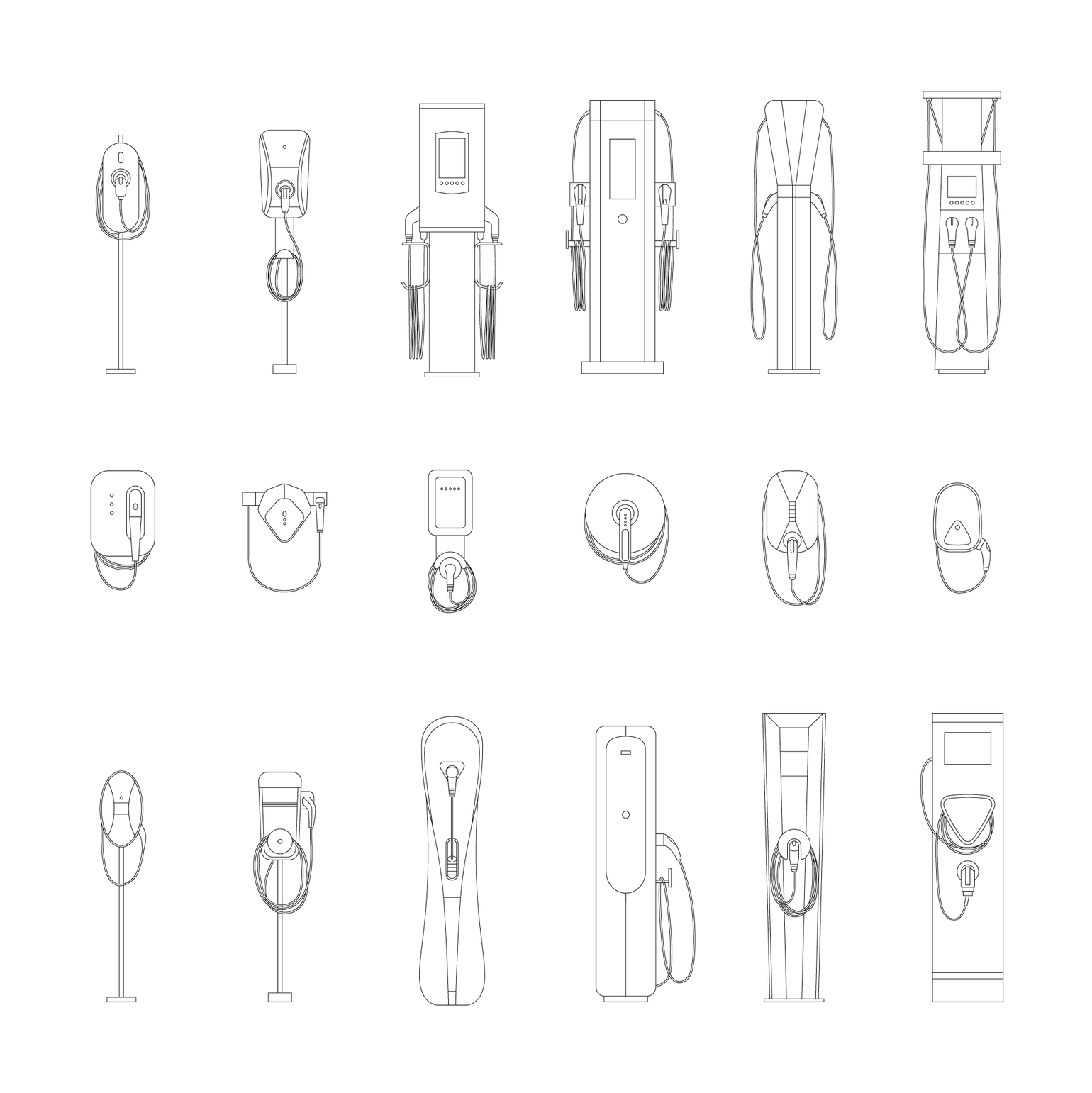 CAD & Vector Electric Car Vehicle Charging Stations Set | Studio ...