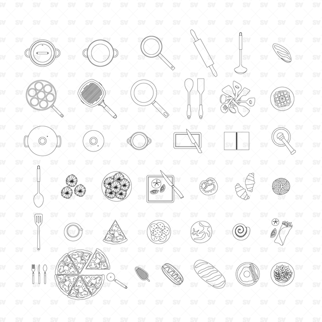 CAD & Vector kitchen Utensils and Food