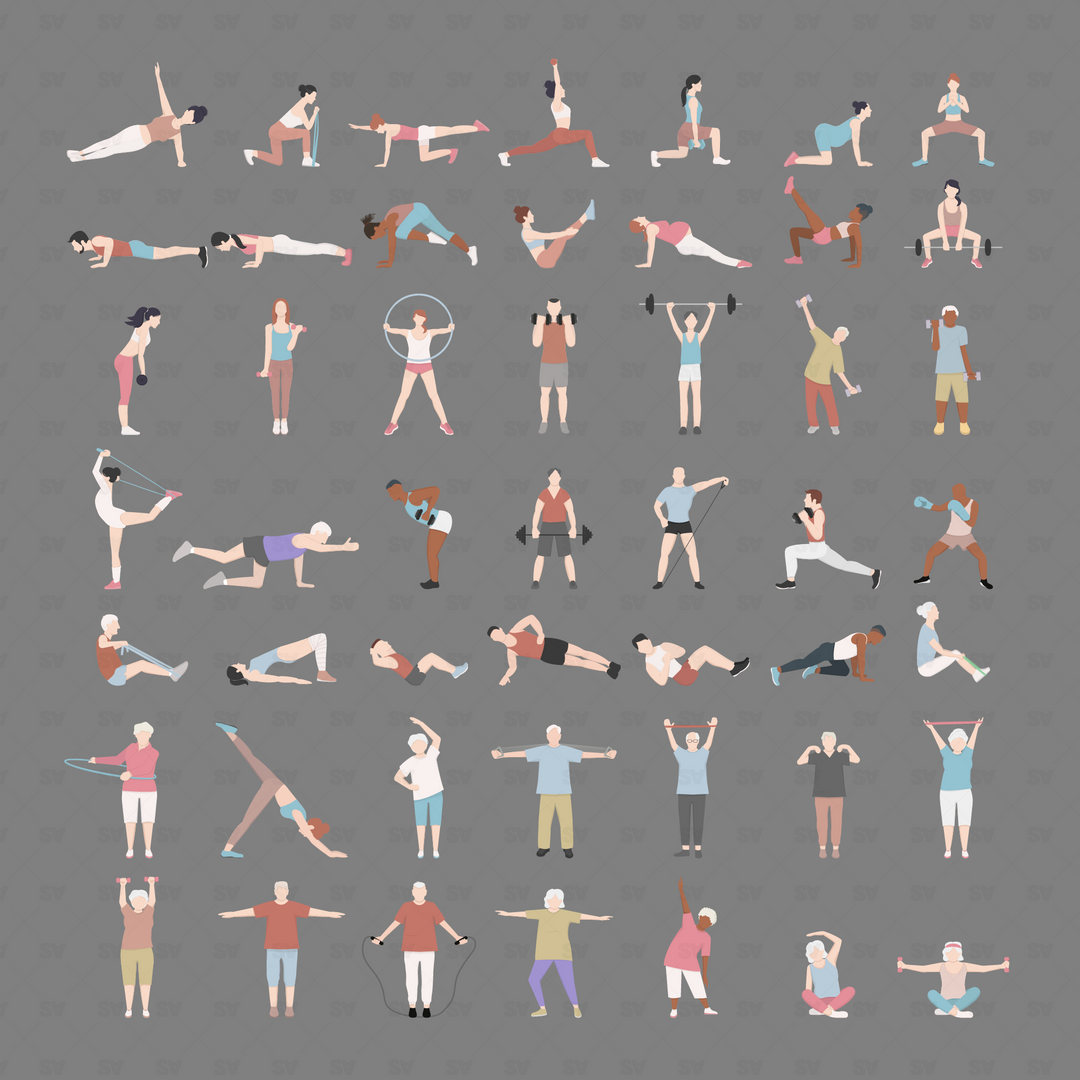 50 Vector Gym & Workout Characters Pack – Studio Alternativi