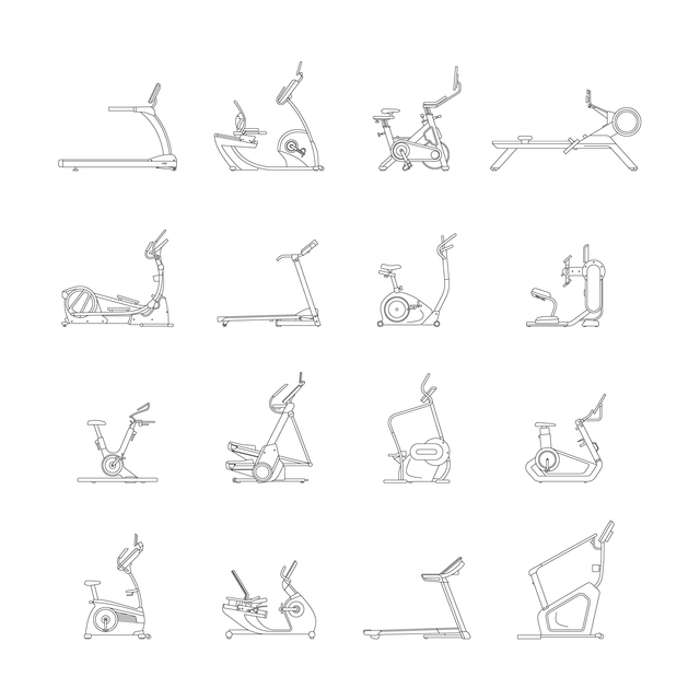 CAD & Vector Gym Equipment Set (Side View)