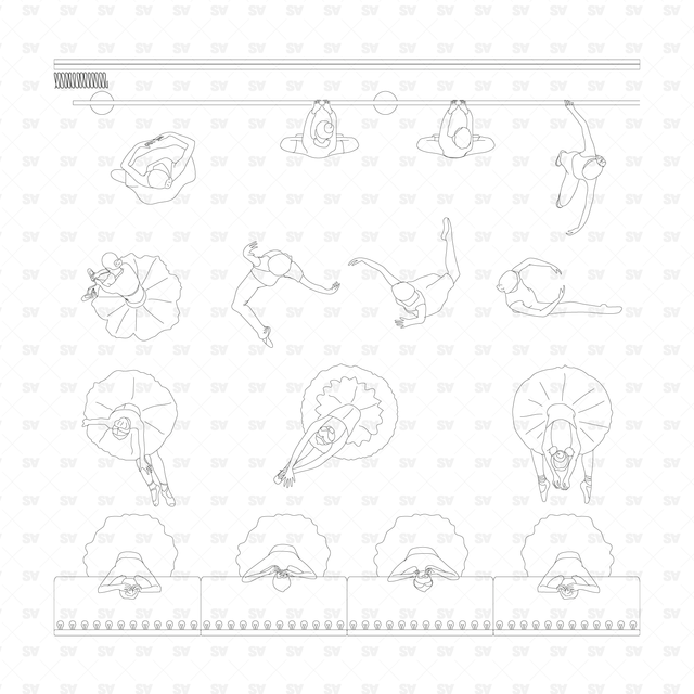 Ballet Dancers Top View cad blocks dwg ai vector 