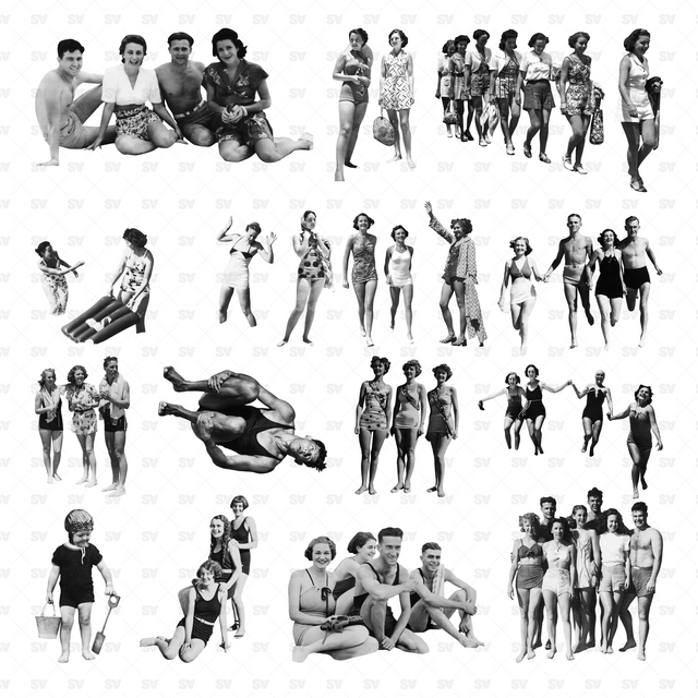 Swimming Bathing Beaching Cutout Characters