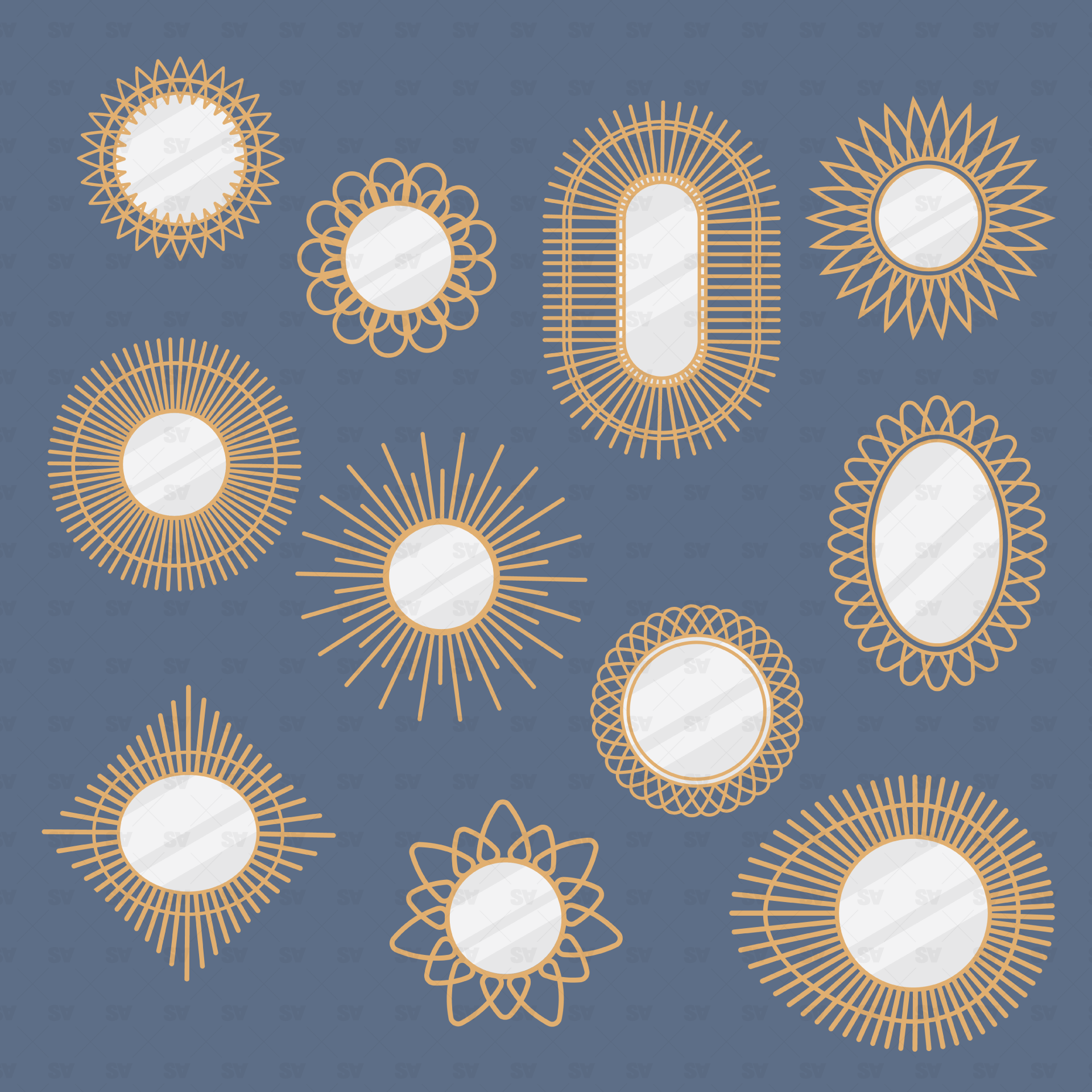 Flat Vector Mirrors Set + PNGs for Architects – Studio Alternativi
