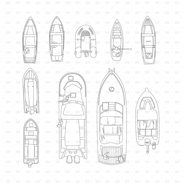 CAD & Vector Boats Top View (10 CADs, Vectors, PNGs)