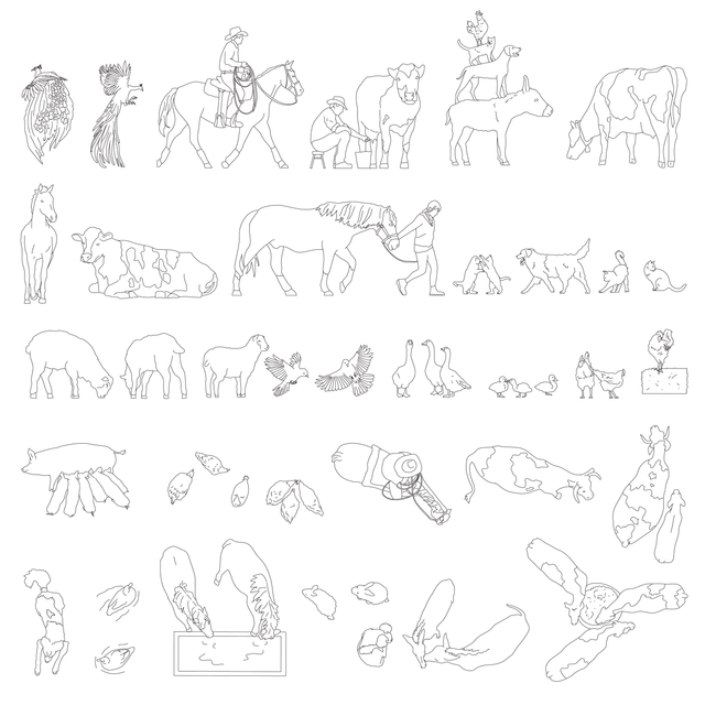 farm animals cad vector 