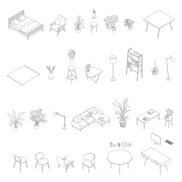 isometric axonometric vector furniture