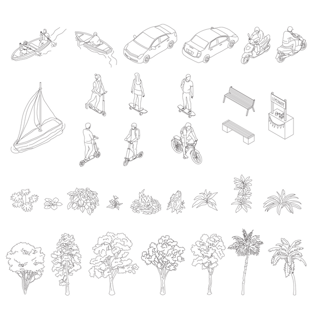 isometric axonometric vector people plants vehicles