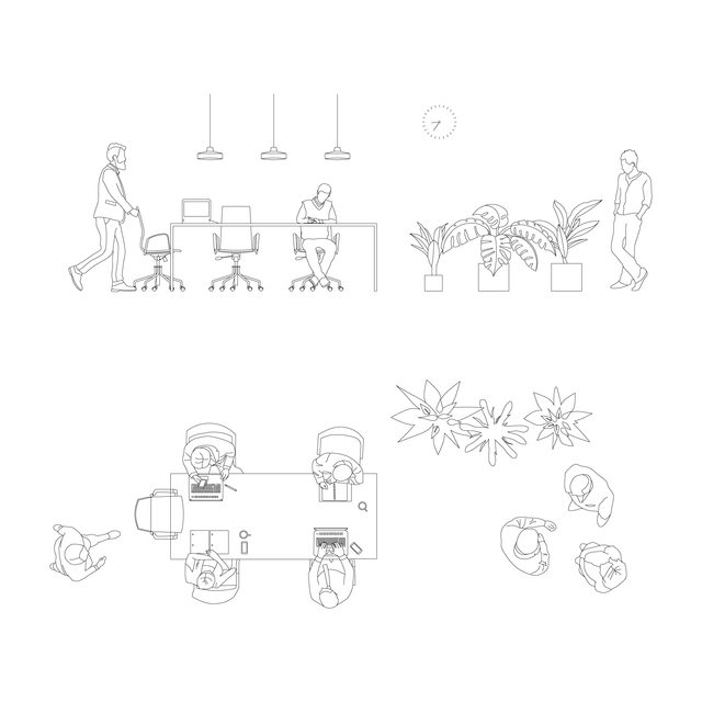 CAD & Vector Conference Room Side and Top View Set