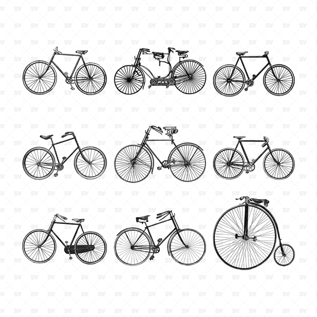Cutout Vintage Bicycles (9 PNGs)