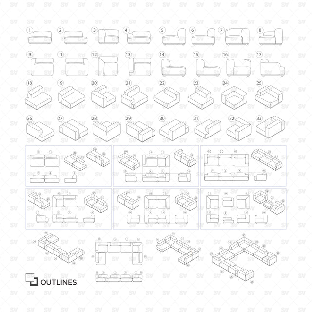 Isometric Modular Sofa cad dwg