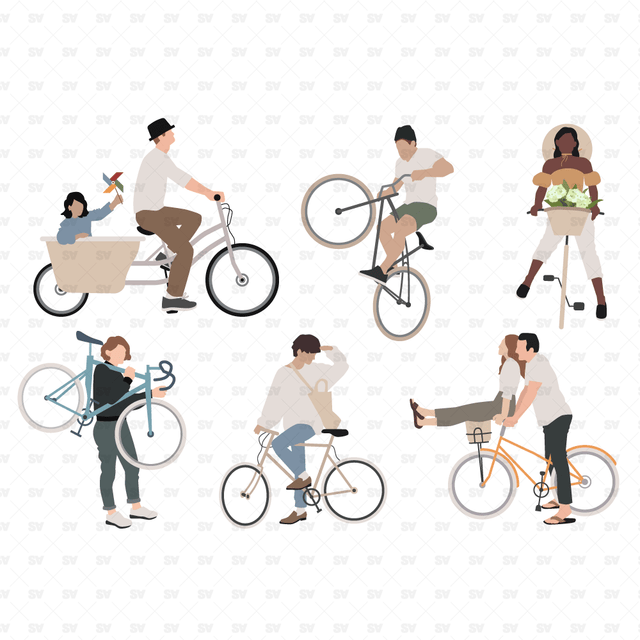 flat vector people on bicycles 