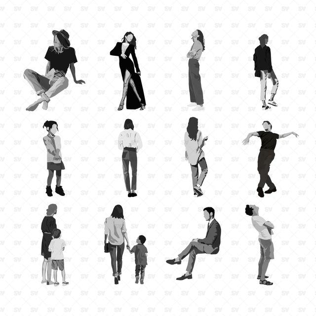 Grayscale People (12 People)