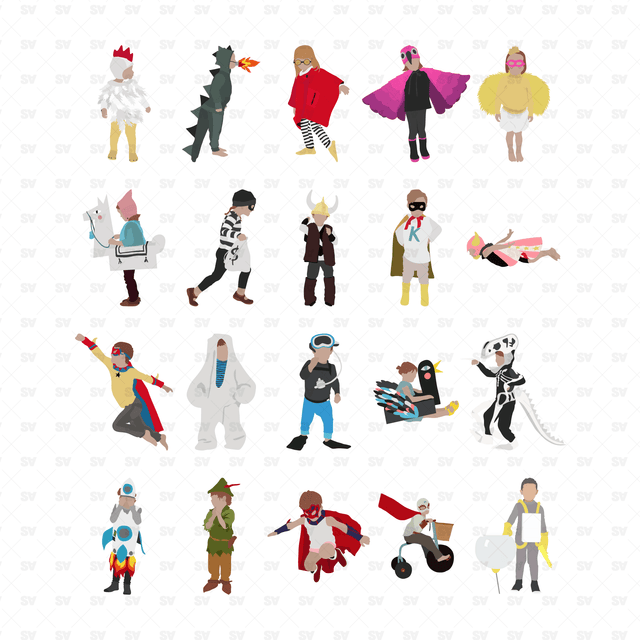 Vector Halloween Kids in Costumes (+ Free PNGs)