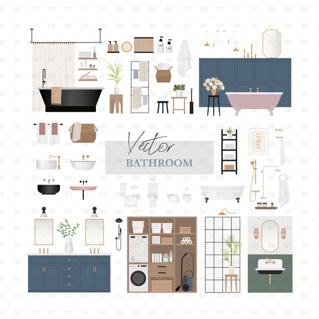 Vector Bathroom Furniture and Décor Mega-Pack (120+ figures and PNGs)