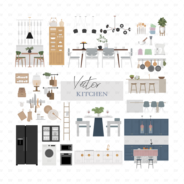 Vector Kitchen Furniture and Décor Mega-Pack (110+ figures and PNGs)