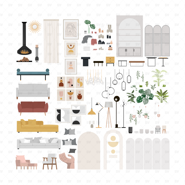 Vector Living Room Furniture and Décor Mega-Pack (98+ figures and PNGs)