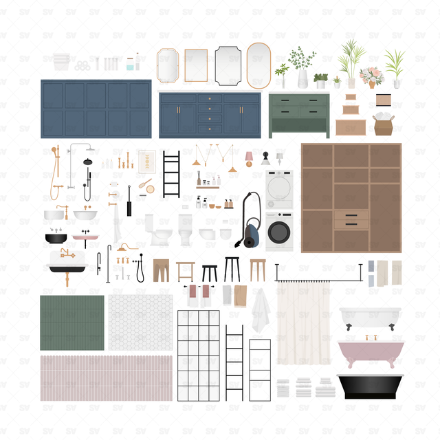 Vector Bathroom Furniture and Décor Mega-Pack (120+ figures and PNGs)