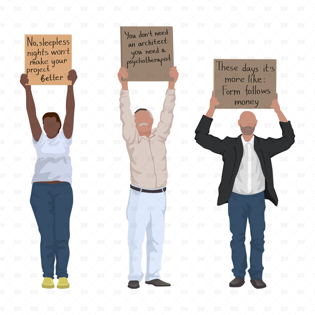 Flat Vector People Holding Signs with an Architectural Message (Free)