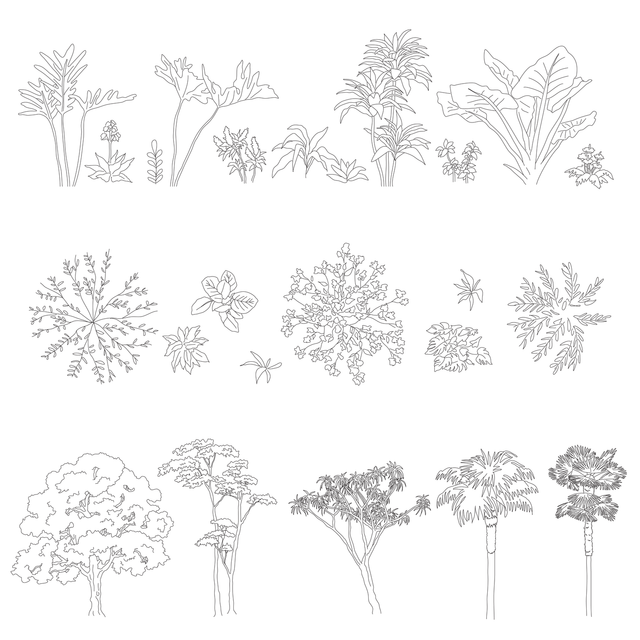 vector plants trees cad blocks 