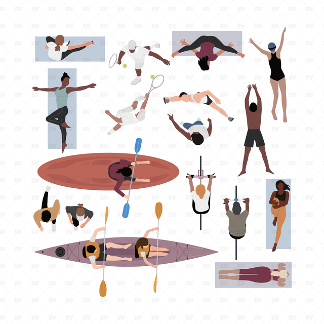 Vector, PNG People Doing Sports in Top View Set