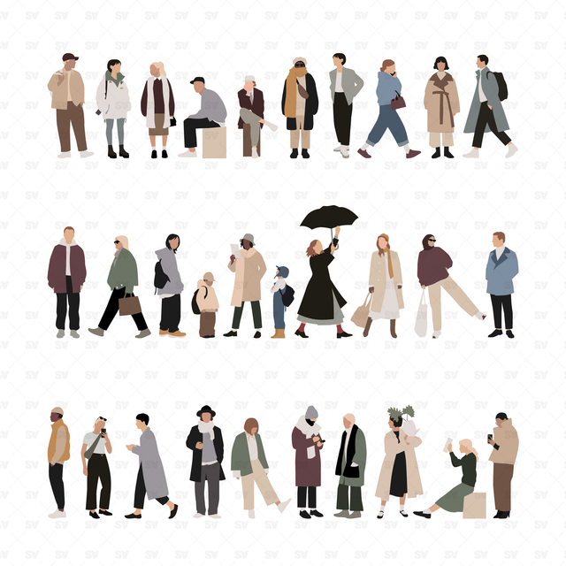 Vector, PNG Pedestrians in Front and Side View