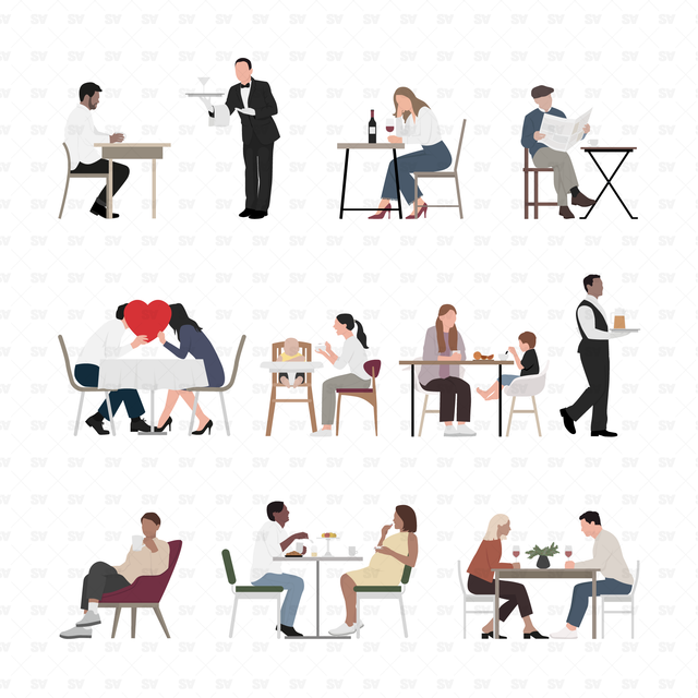 Vector, PNG People Eating in Front and Side View