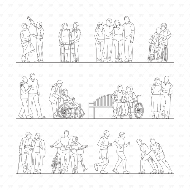 CAD and Vector Elderly People Set