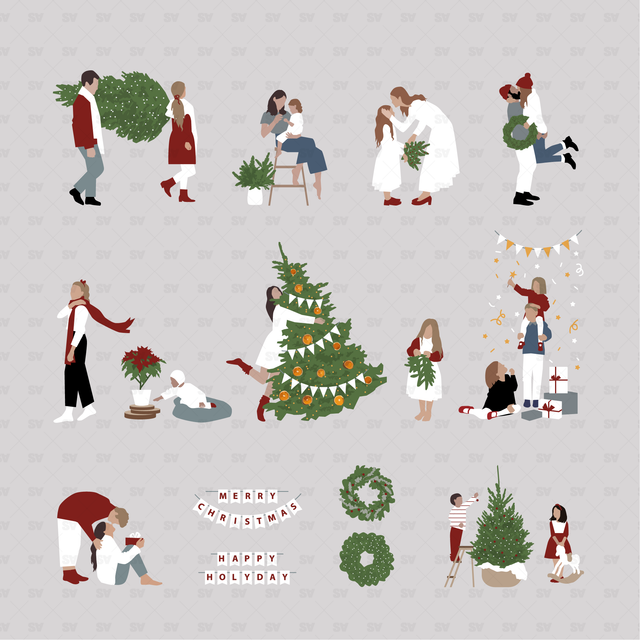 PNG & Vector Christmas Set (Side and front views)