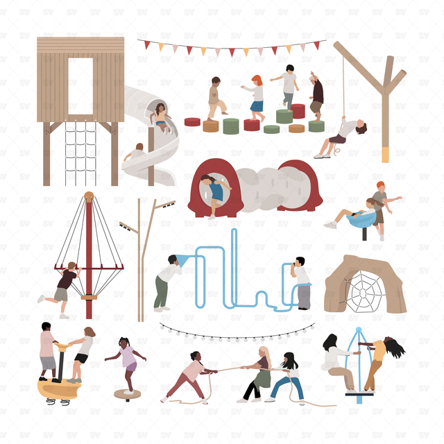 Vector, PNG Playground Set in Front and Side View