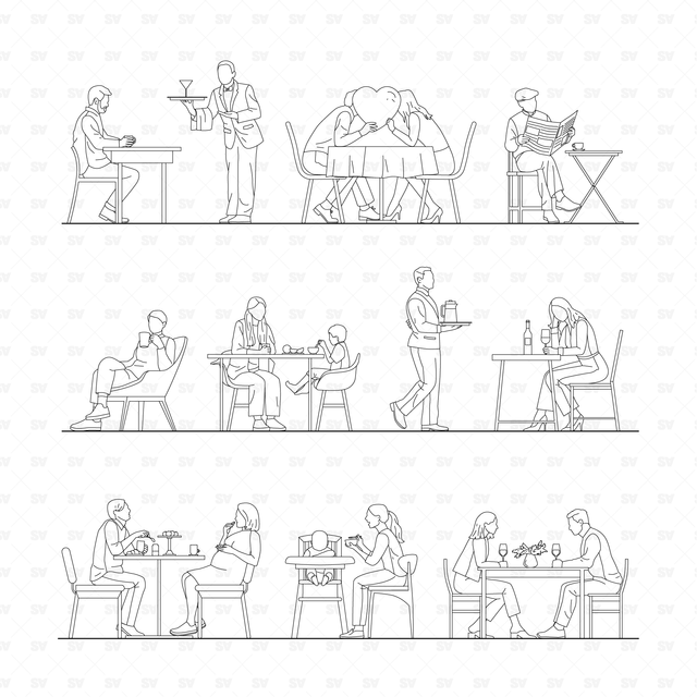 CAD and Vector People Eating Set