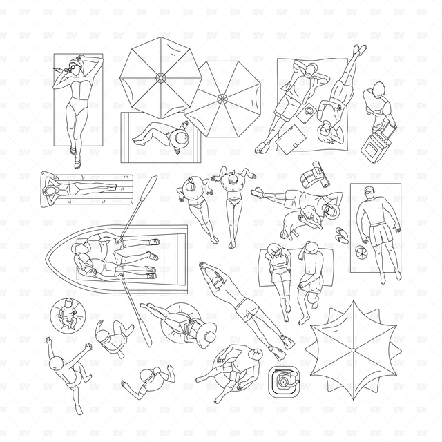 CAD & Vector People on Vacation Set (Top view)