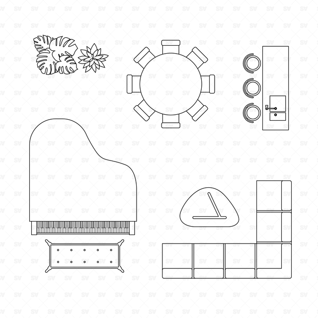 CAD and Vector Entire Home Interior Design Furniture Mega-Pack (Top View)