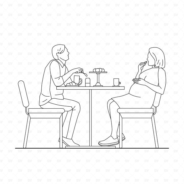 CAD and Vector People Eating Set