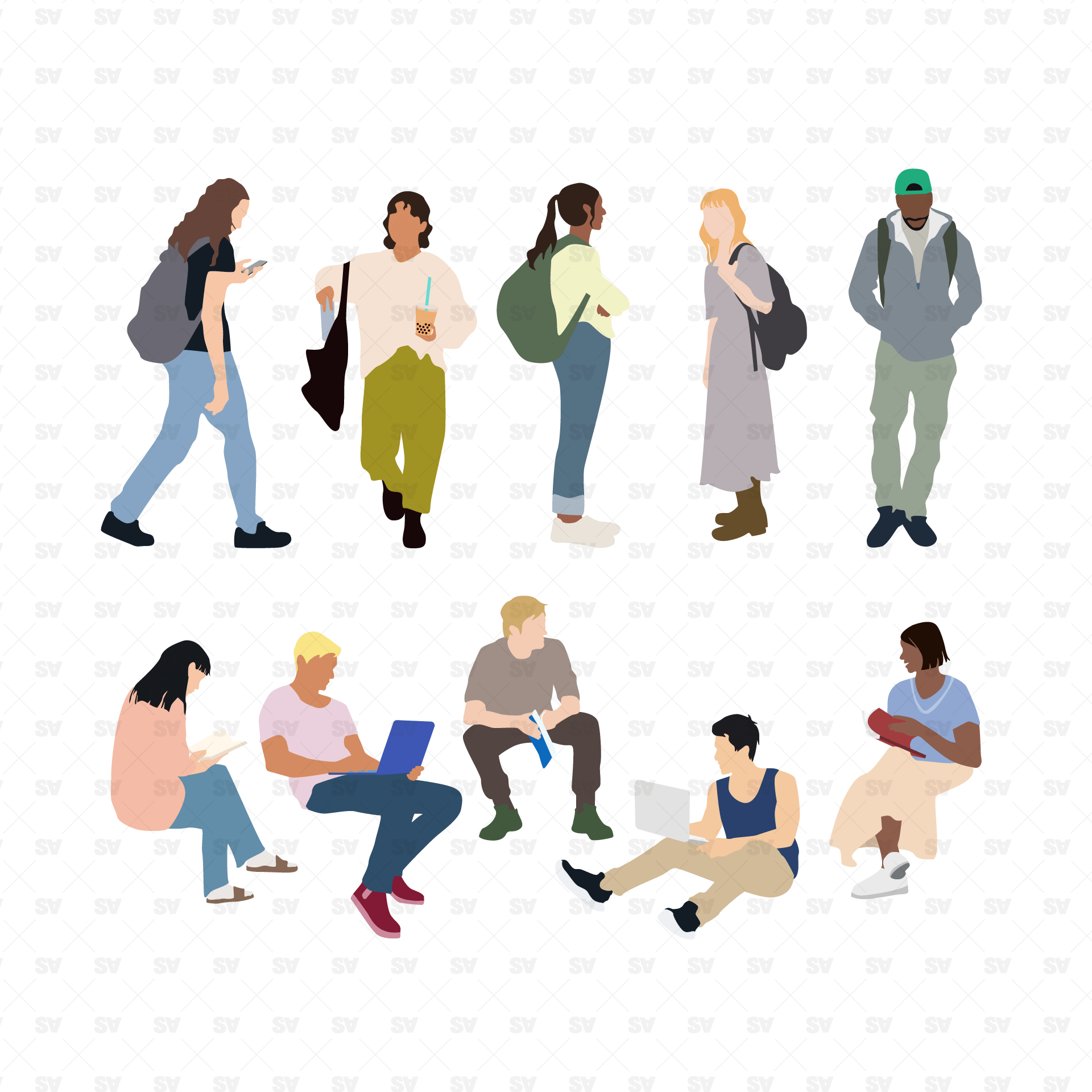 Flat Vector College Students Figures Set – Studio Alternativi