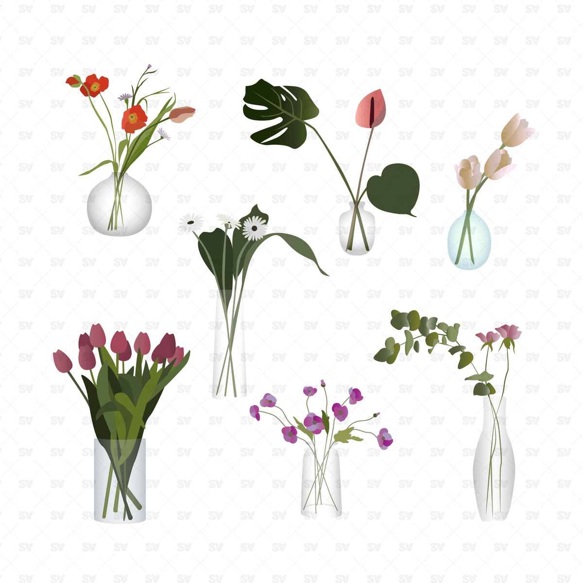 Flat Vector Indoor Flowers | AI PNG Download – Studio Alternativi